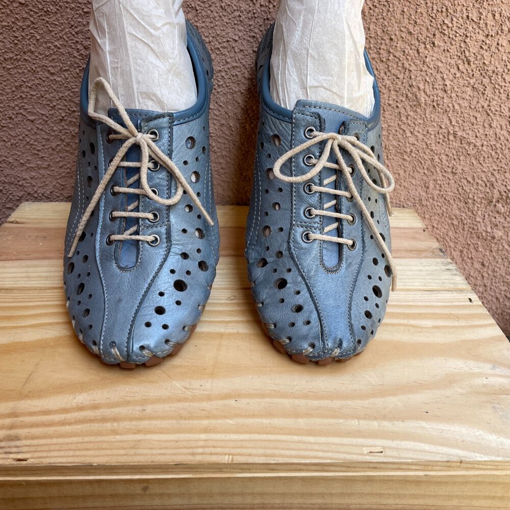 Cabello Blue polka dot punch leather sneaker Size 6 / EU 36 - Picture 2 of 13